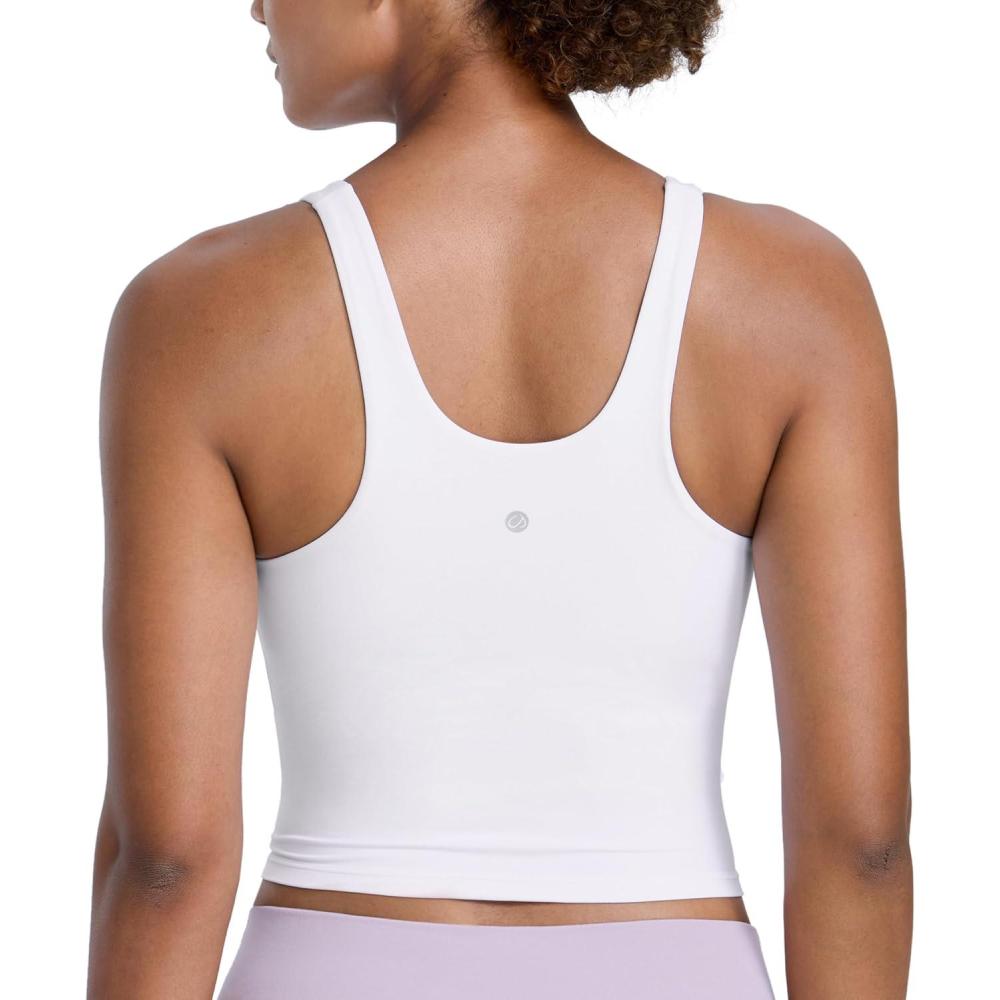 imageCRZ YOGA Butterlift Racerack Crop Tank Tops for Women U Neck Yoga Padded Longline Sports Bras Pilates WorkoutWhite