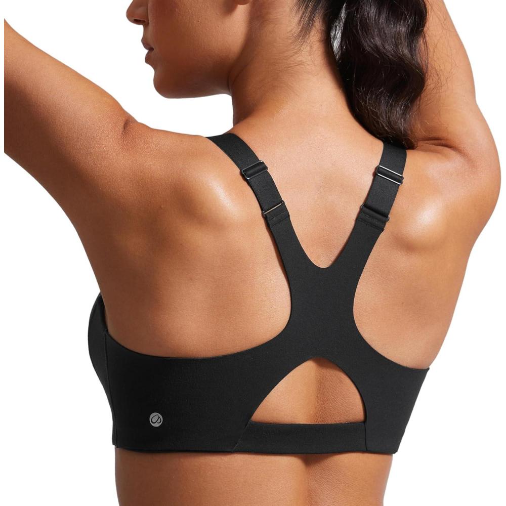 imageCRZ YOGA Butterlift Womens Racerback Padded Sports Bras Medium Impact Scoop Neck Adjustable Straps Gym Workout TopBlack