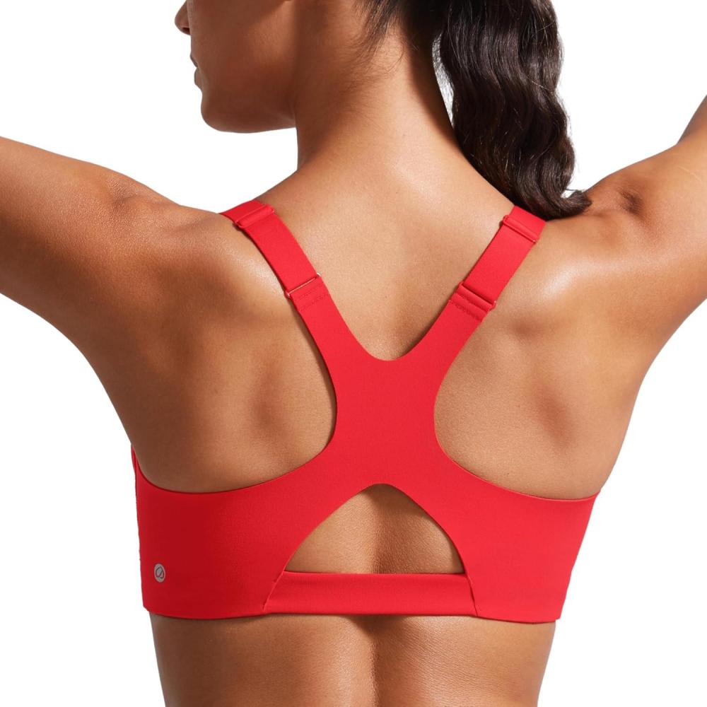 imageCRZ YOGA Butterlift Womens Racerback Padded Sports Bras Medium Impact Scoop Neck Adjustable Straps Gym Workout TopDeep Red