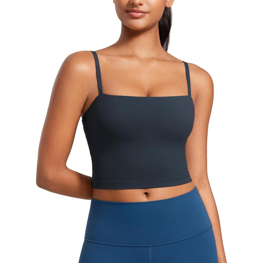 imageCRZ YOGA Butterluxe Cami Crop Tank Tops for Women Square Neck Adjustable Padded Longline Sports Bras Workout CamisoleTrue Navy