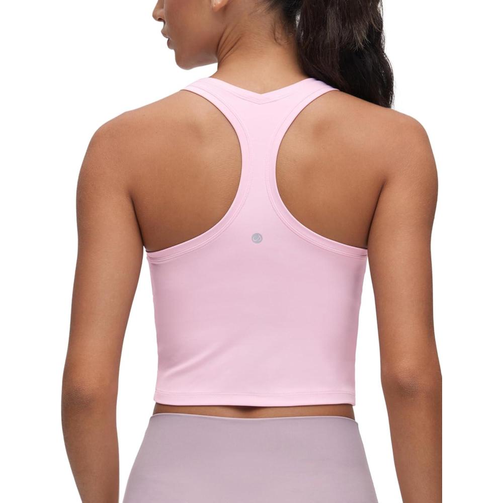 imageCRZ YOGA Butterluxe Crop Yoga Tank Tops for Women Workout Athletic Casual Tight Scoop Neck Racerback Sleeveless ShirtsPink Peony