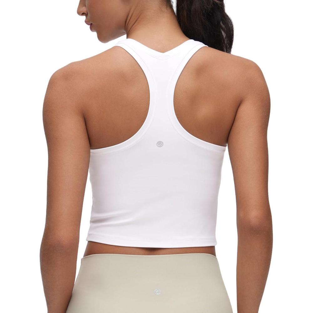 imageCRZ YOGA Butterluxe Crop Yoga Tank Tops for Women Workout Athletic Casual Tight Scoop Neck Racerback Sleeveless ShirtsWhite