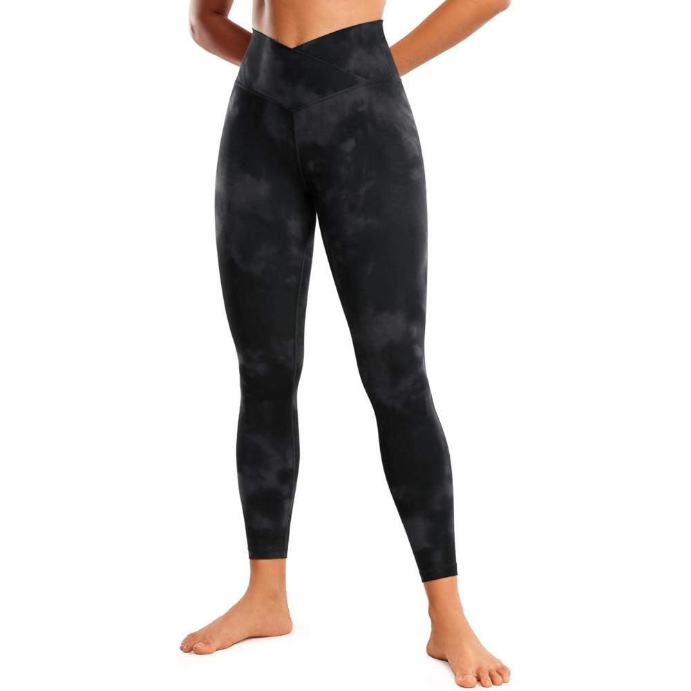 imageCRZ YOGA Butterluxe Crossover Waist Leggings 25quot V Crossover High Waisted Gym Workout Yoga WomensBlack Tie Dye Flowers