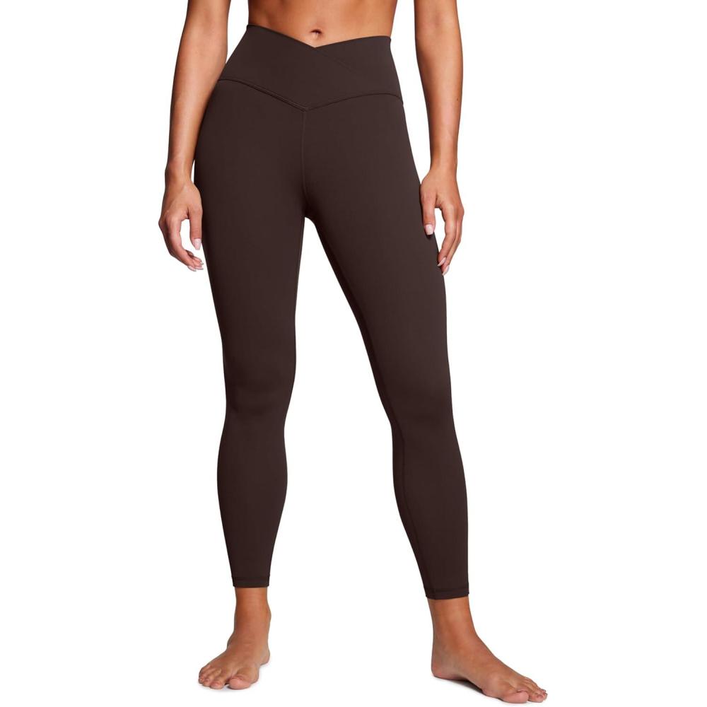 imageCRZ YOGA Butterluxe Crossover Waist Leggings 25quot V Crossover High Waisted Gym Workout Yoga WomensHot Fudge Brown