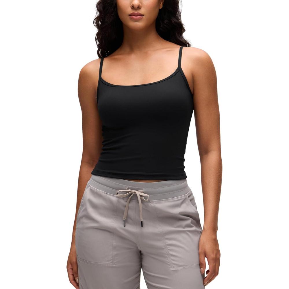 imageCRZ YOGA Butterluxe Double Lined Cami Tank Tops for Women Yoga Casual Going Out Soft Scoop Neck Summer Sleeveless ShirtBlack