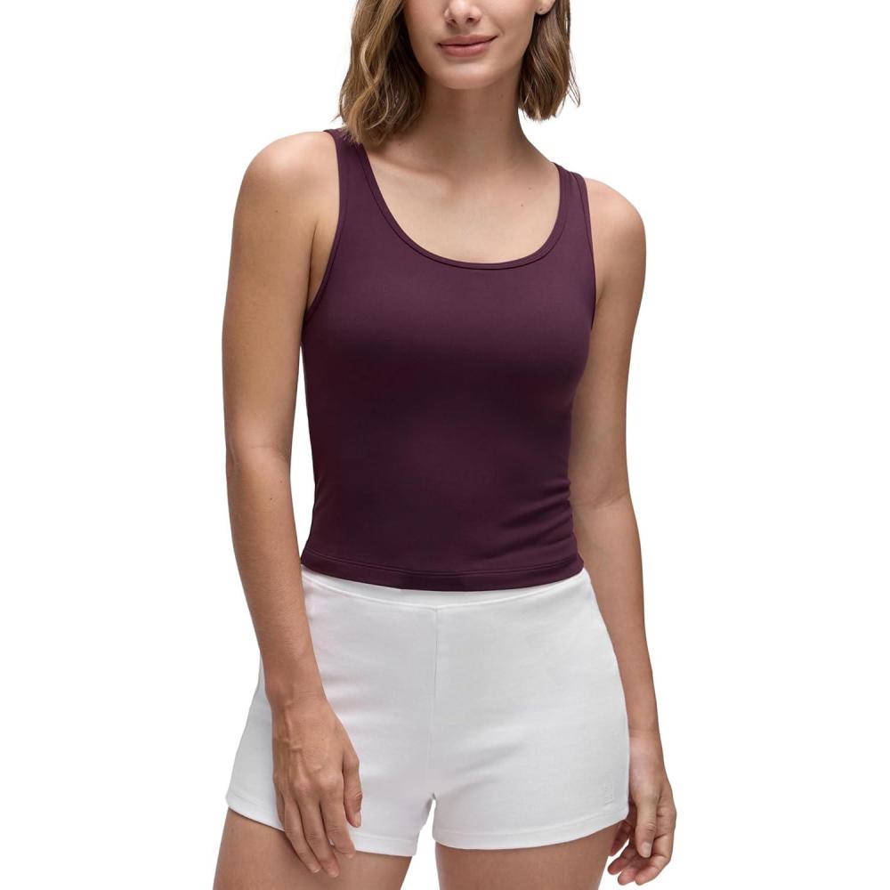 imageCRZ YOGA Butterluxe Double Lined Tank Tops for Women Workout Casual Scoop Neck Racerback Crop Sleeveless ShirtDeep Purple