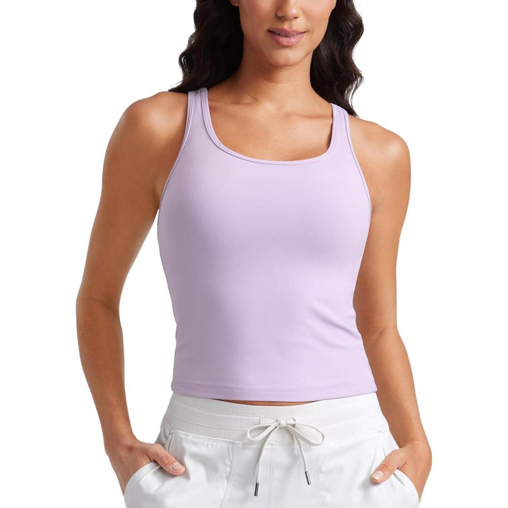 imageCRZ YOGA Butterluxe Double Lined Tank Tops for Women  Workout Casual Scoop Neck Racerback Crop Sleeveless ShirtLilac Air