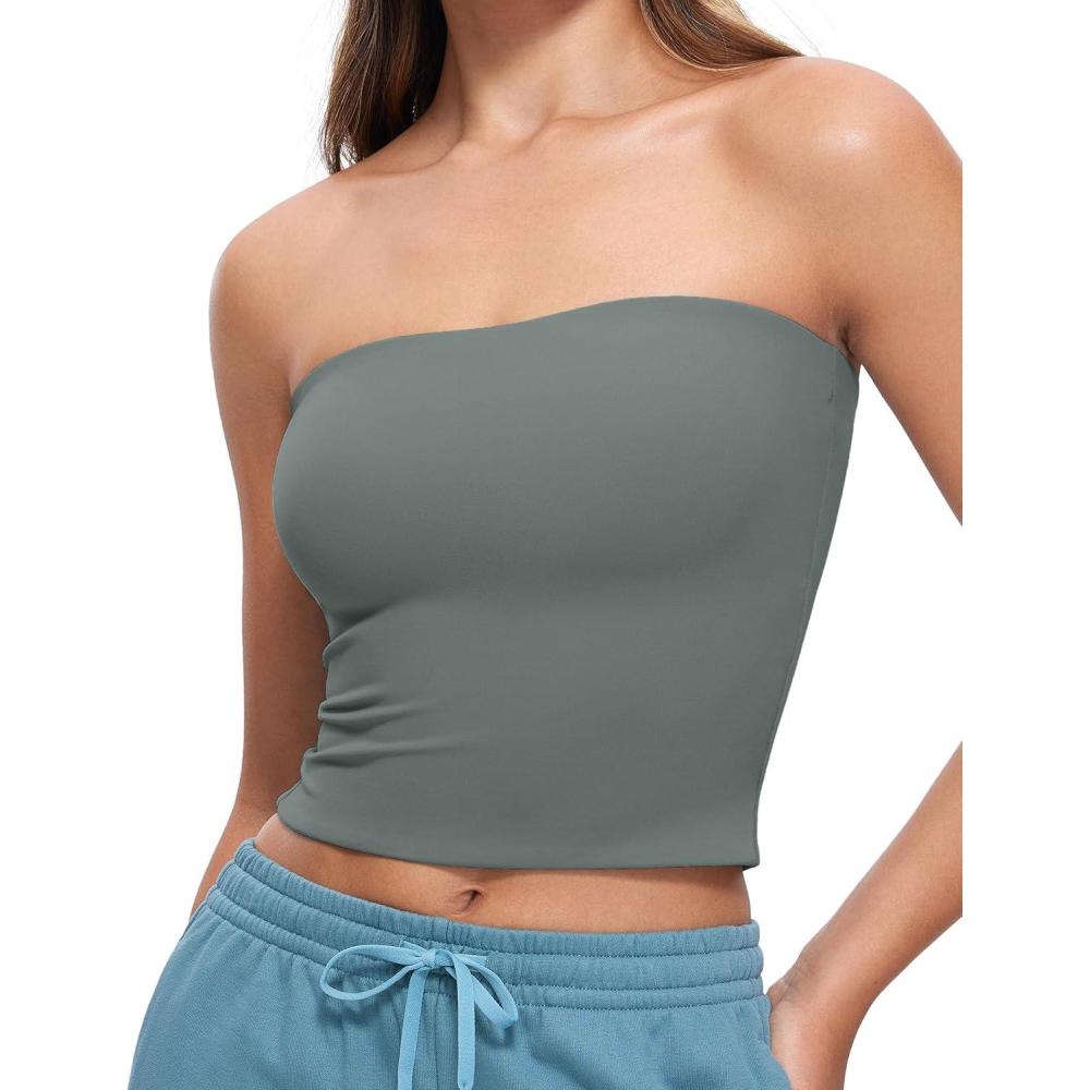 imageCRZ YOGA Butterluxe Double Lined Tube Tops for Women Going Out Casual Tank Bandeau Crop Strapless ShirtsGrey Sage
