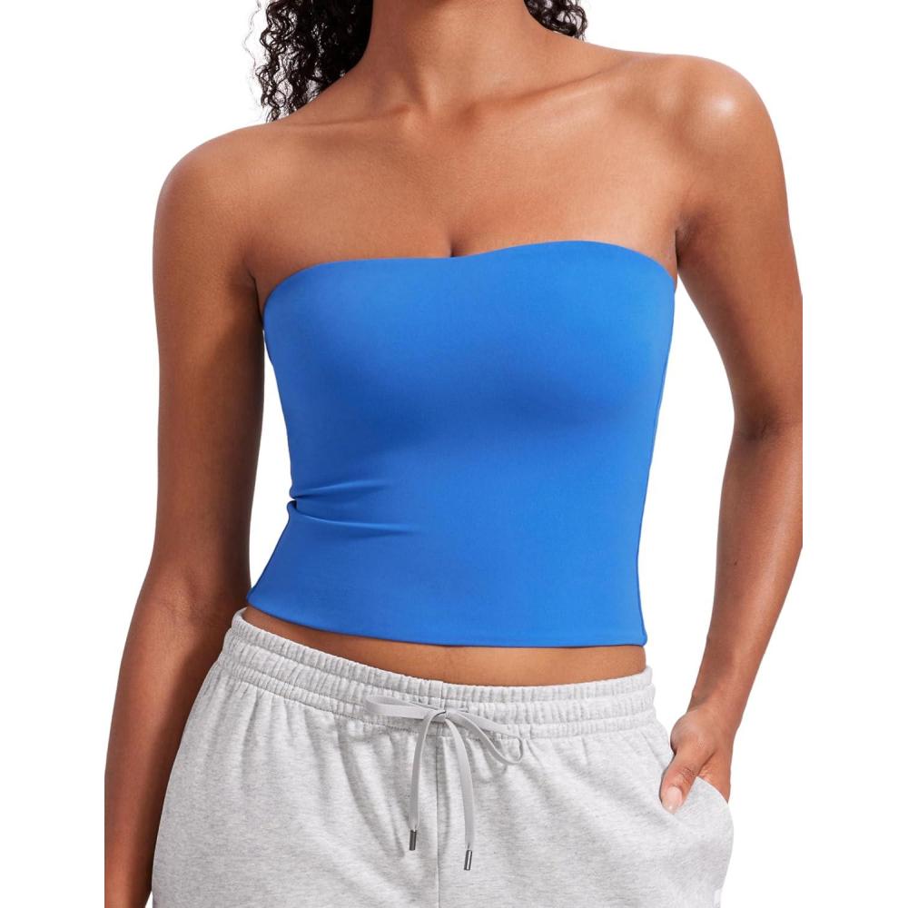 imageCRZ YOGA Butterluxe Double Lined Tube Tops for Women Going Out Casual Tank Bandeau Crop Strapless ShirtsSparkle Blue