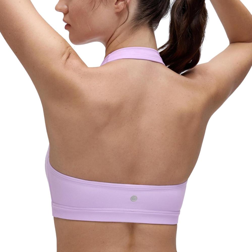 imageCRZ YOGA Butterluxe Halter Sports Bras for Women Scoop Neck Padded Open Back Yoga Crop Gym Tops Low ImpactElfin Purple
