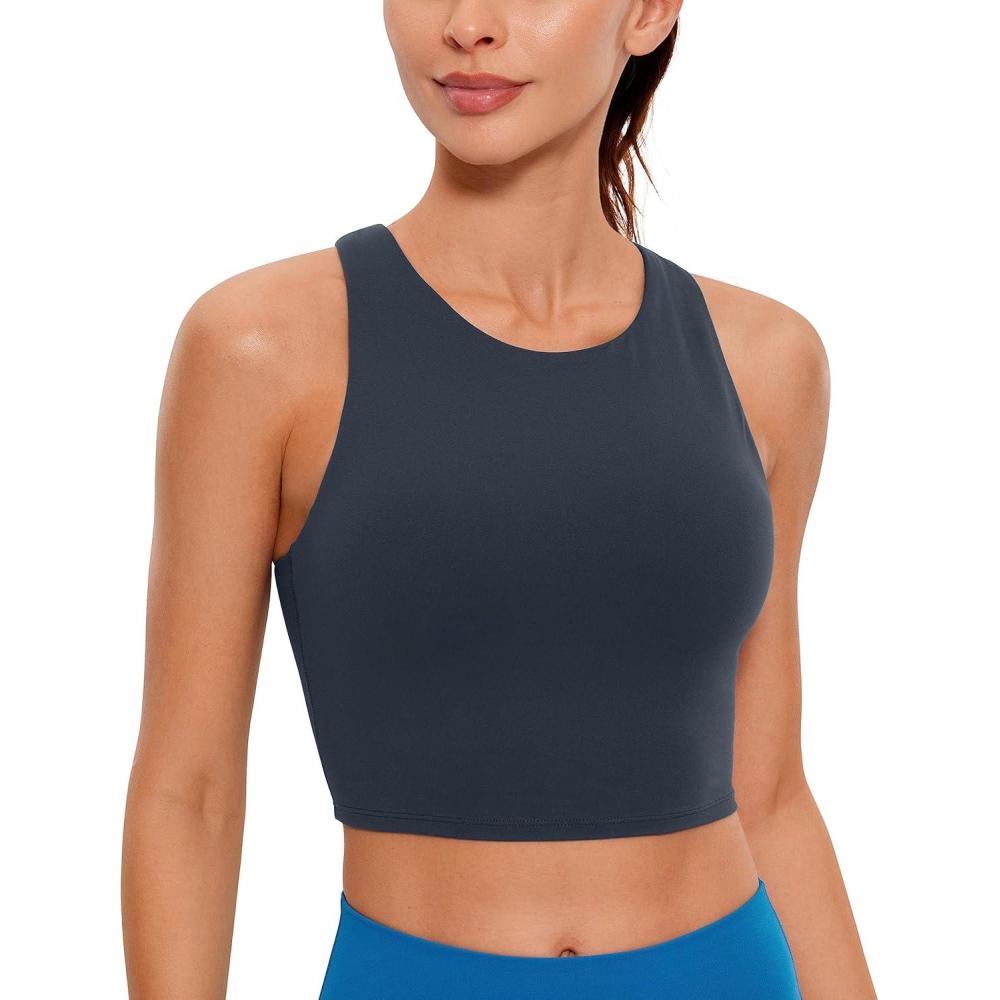 imageCRZ YOGA Butterluxe High Neck Crop Tank Tops for Women  Racerback Padded Longline Sports Bras WorkoutTrue Navy
