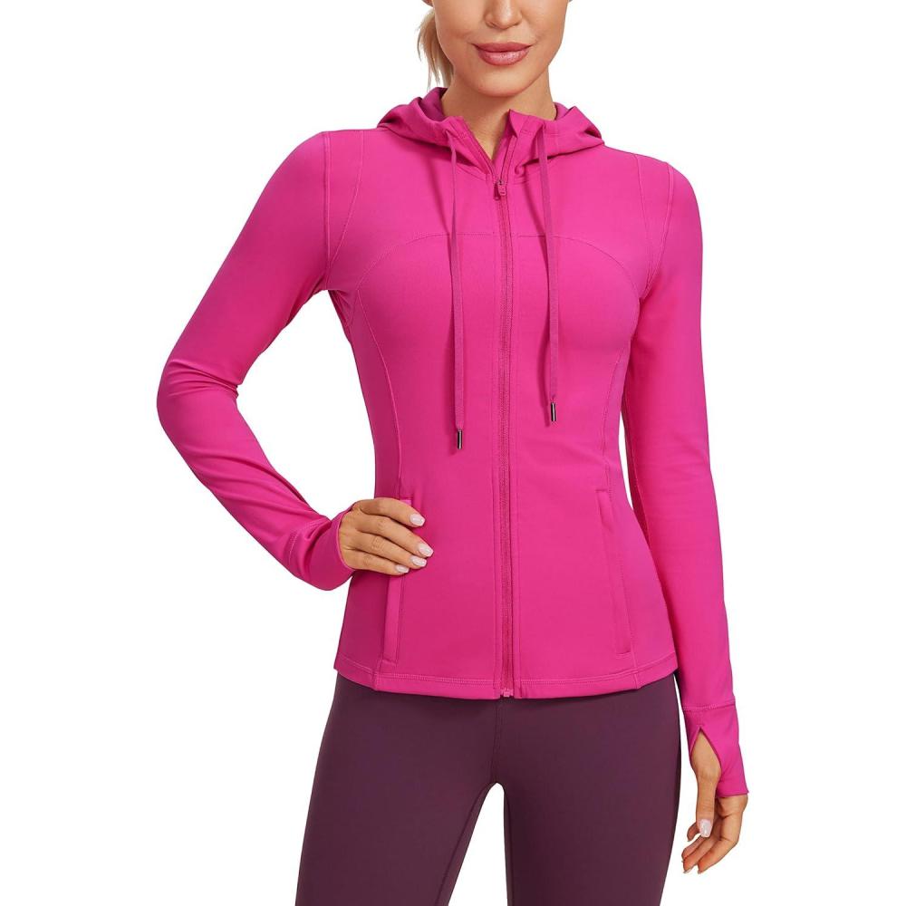 imageCRZ YOGA Butterluxe Hooded Athletic Jackets for Women Full Zip Track Casual Tops with Thumb Holes PocketsHibiscus Purple