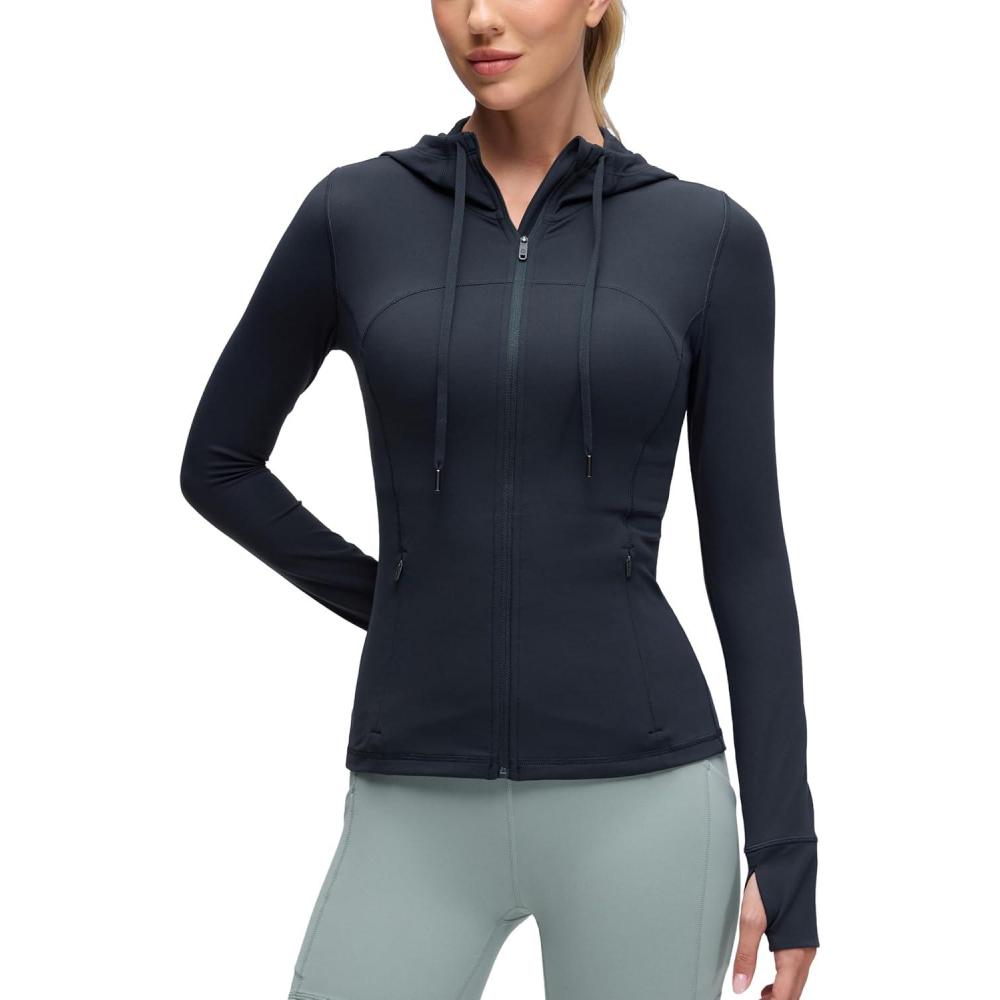 imageCRZ YOGA Butterluxe Hooded Athletic Jackets for Women Full Zip Track Casual Tops with Thumb Holes PocketsTrue Navy