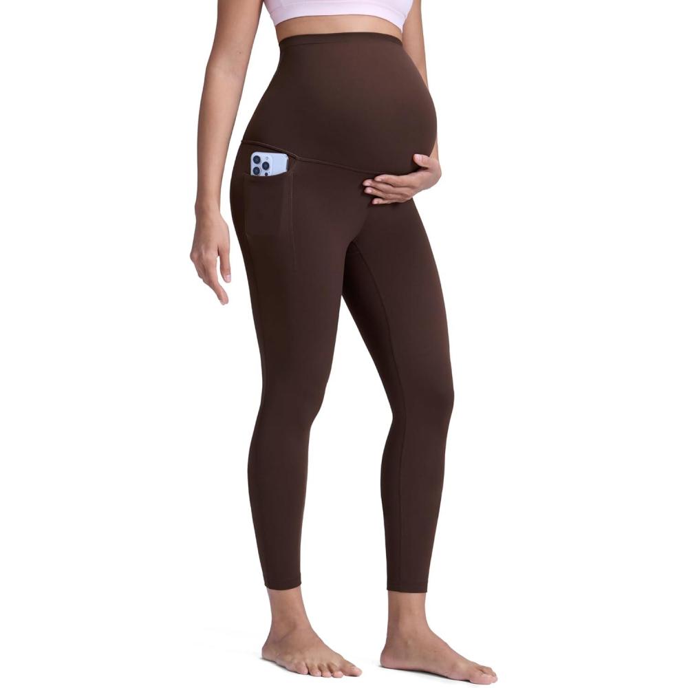 imageCRZ YOGA Butterluxe Maternity Leggings Pockets 25quot Soft Workout Active Yoga Pregnancy Womens Pants Over The BellyHot Fudge Brown