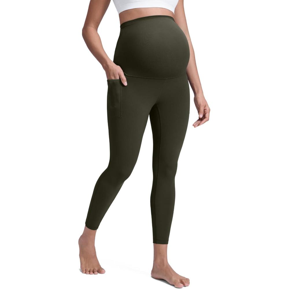 imageCRZ YOGA Butterluxe Maternity Leggings Pockets 25quot Soft Workout Active Yoga Pregnancy Womens Pants Over The BellyOlive Green