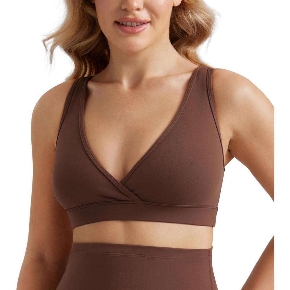 imageCRZ YOGA Butterluxe Maternity V Neck Nursing Bras Wireless Sleep Breastfeeding Lounge Womens Pregnancy Bralette ComfyCoffee Brown