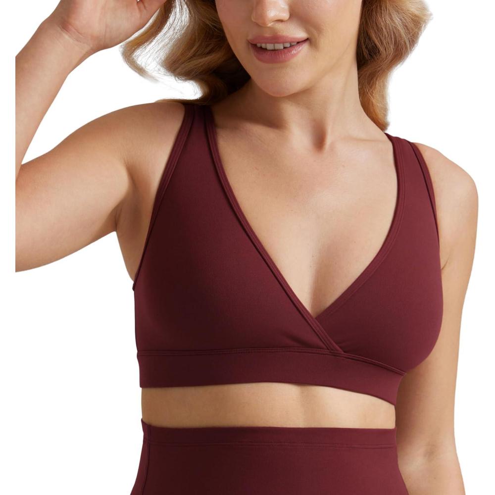 imageCRZ YOGA Butterluxe Maternity V Neck Nursing Bras Wireless Sleep Breastfeeding Lounge Womens Pregnancy Bralette ComfyRed Merlot