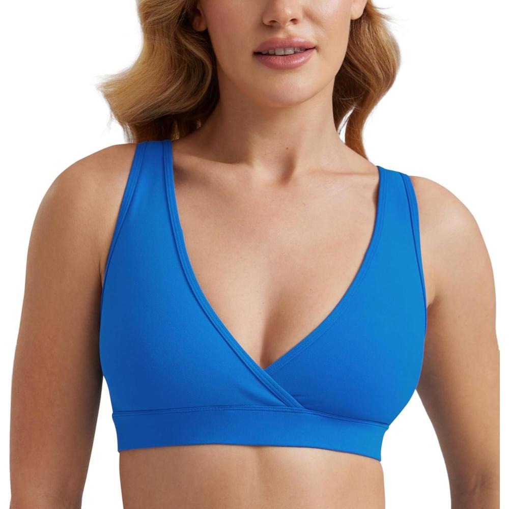 imageCRZ YOGA Butterluxe Maternity V Neck Nursing Bras Wireless Sleep Breastfeeding Lounge Womens Pregnancy Bralette ComfySparkle Blue