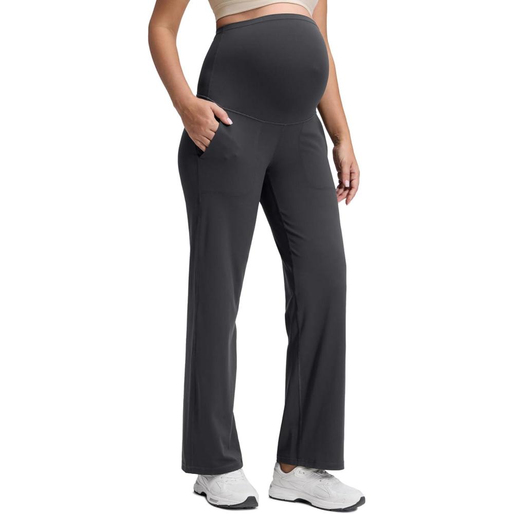 imageCRZ YOGA Butterluxe Maternity Wide Leg Pants Pockets 315quot  Over The Belly Workout Yoga Lounge Womens PregnancyMysterious Grey