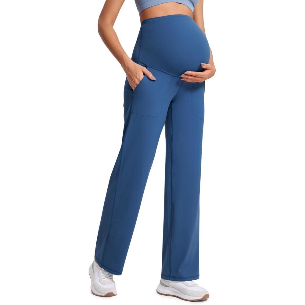 imageCRZ YOGA Butterluxe Maternity Wide Leg Pants Pockets 315quot  Over The Belly Workout Yoga Lounge Womens PregnancyPitch Blue
