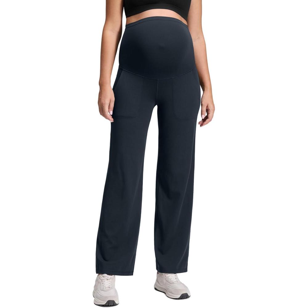 imageCRZ YOGA Butterluxe Maternity Wide Leg Pants Pockets 315quot Over The Belly Workout Yoga Lounge Womens PregnancyTrue Navy