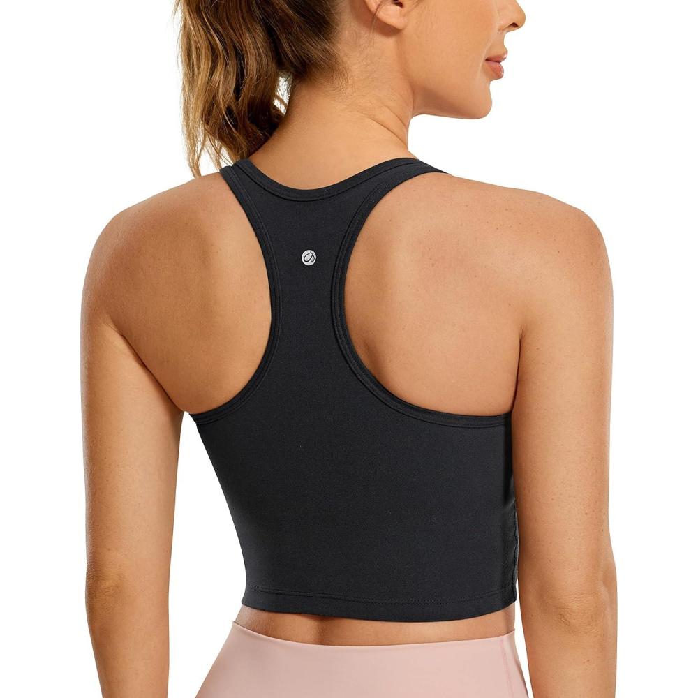imageCRZ YOGA Butterluxe Racerback Crop Tank Tops for Women Padded YBack Longline Sports Bras Scoop Neck Workout YogaBlack
