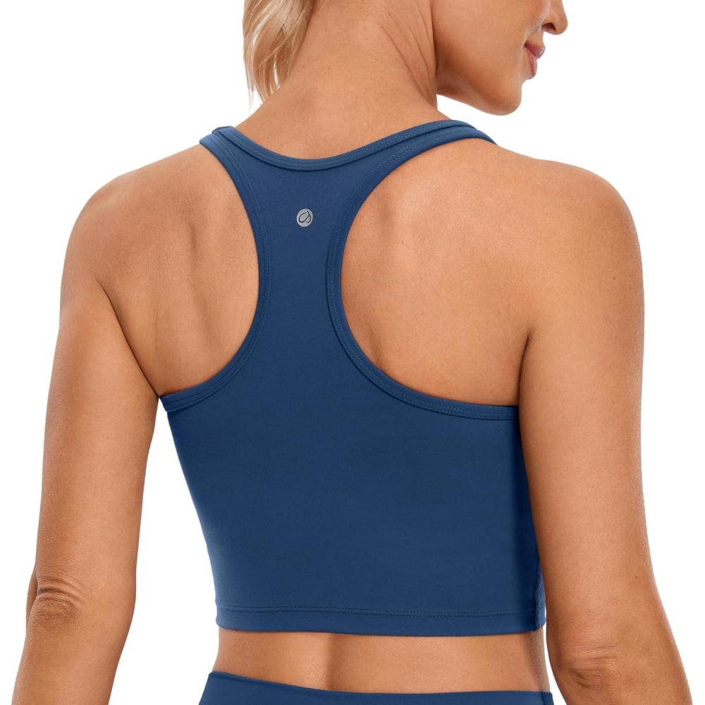 imageCRZ YOGA Butterluxe Racerback Crop Tank Tops for Women  Padded YBack Longline Sports Bras Scoop Neck Workout YogaFrench Navy