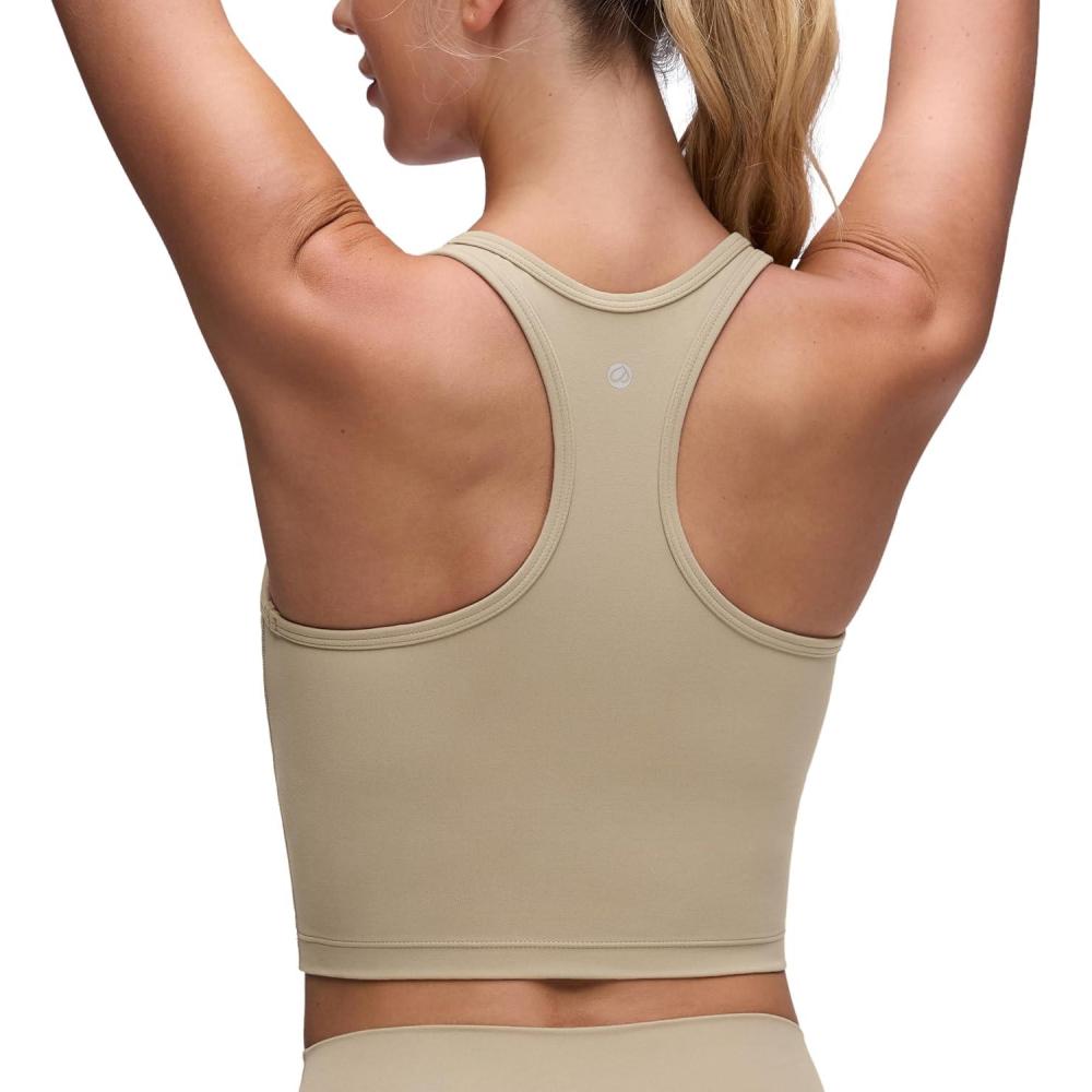 imageCRZ YOGA Butterluxe Racerback Crop Tank Tops for Women  Padded YBack Longline Sports Bras Scoop Neck Workout YogaOak