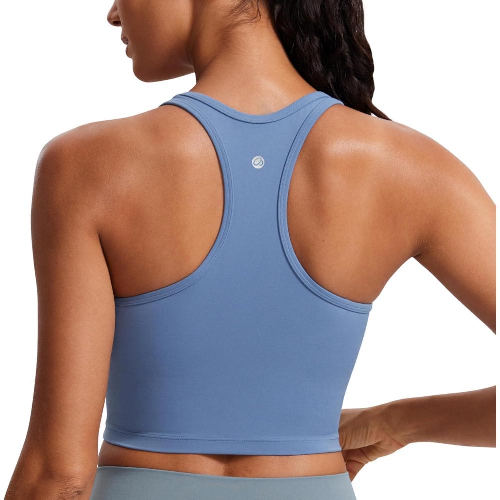 imageCRZ YOGA Butterluxe Racerback Crop Tank Tops for Women Padded YBack Longline Sports Bras Scoop Neck Workout YogaOasis Blue