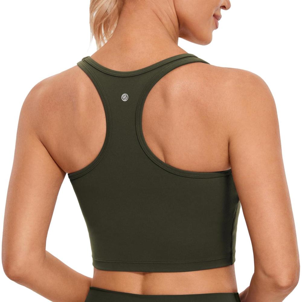 imageCRZ YOGA Butterluxe Racerback Crop Tank Tops for Women  Padded YBack Longline Sports Bras Scoop Neck Workout YogaOlive Green
