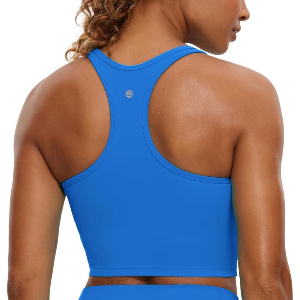 imageCRZ YOGA Butterluxe Racerback Crop Tank Tops for Women Padded YBack Longline Sports Bras Scoop Neck Workout YogaSparkle Blue