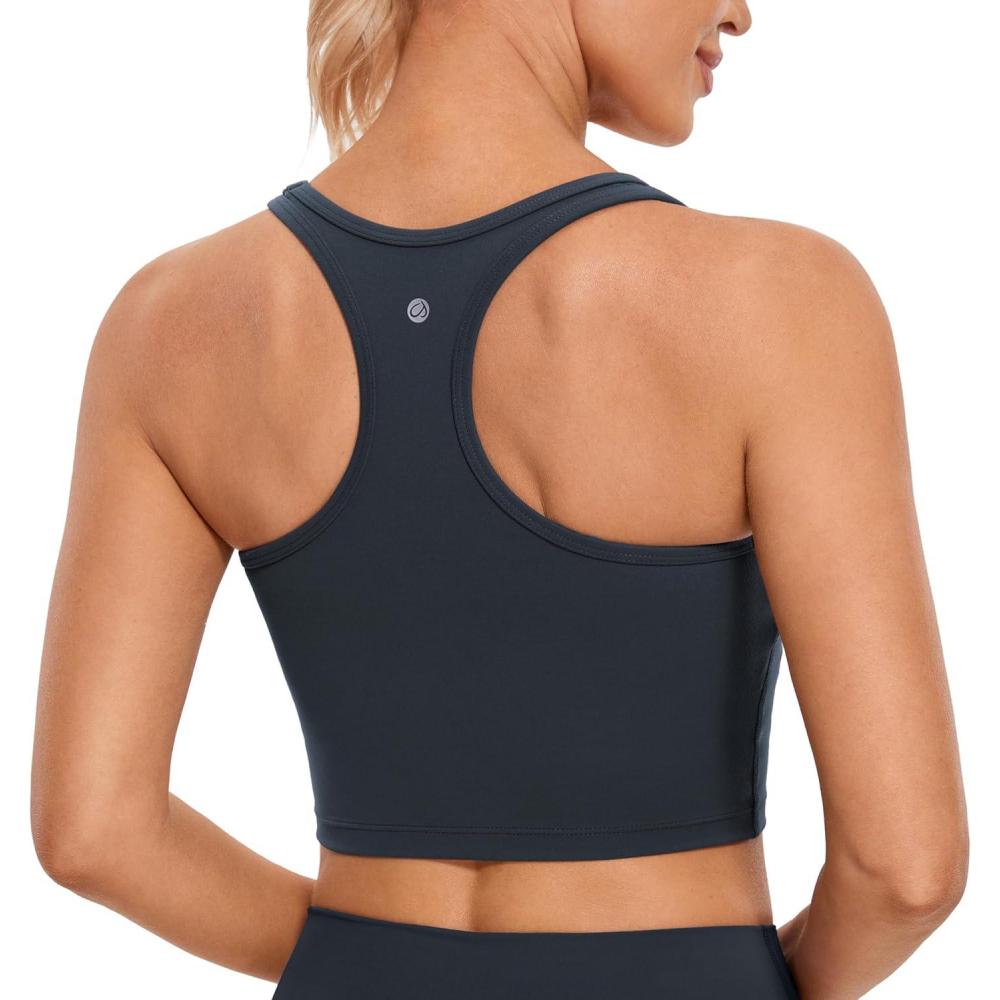 imageCRZ YOGA Butterluxe Racerback Crop Tank Tops for Women Padded YBack Longline Sports Bras Scoop Neck Workout YogaTrue Navy
