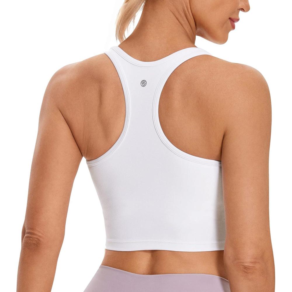 imageCRZ YOGA Butterluxe Racerback Crop Tank Tops for Women  Padded YBack Longline Sports Bras Scoop Neck Workout YogaWhite