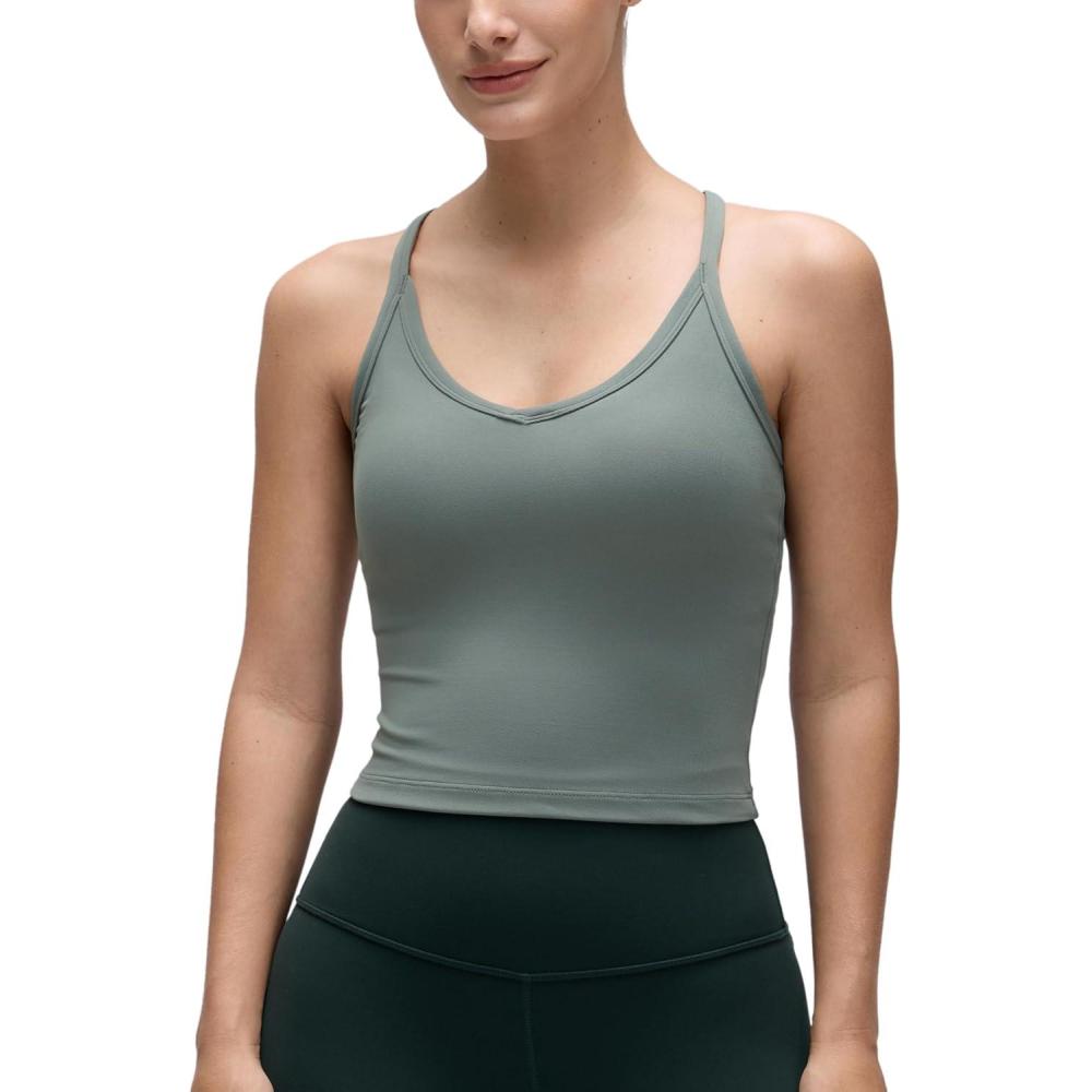 imageCRZ YOGA Butterluxe Soft Double Lined V Neck Tank Tops for Women Yoga Casual Camisole Racerback Tight Sleeveless ShirtGrey Sage