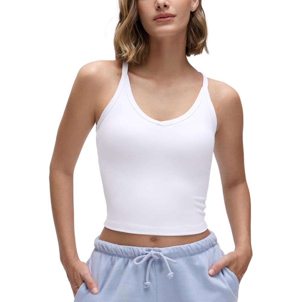 imageCRZ YOGA Butterluxe Soft Double Lined V Neck Tank Tops for Women  Yoga Casual Camisole Racerback Tight Sleeveless ShirtWhite