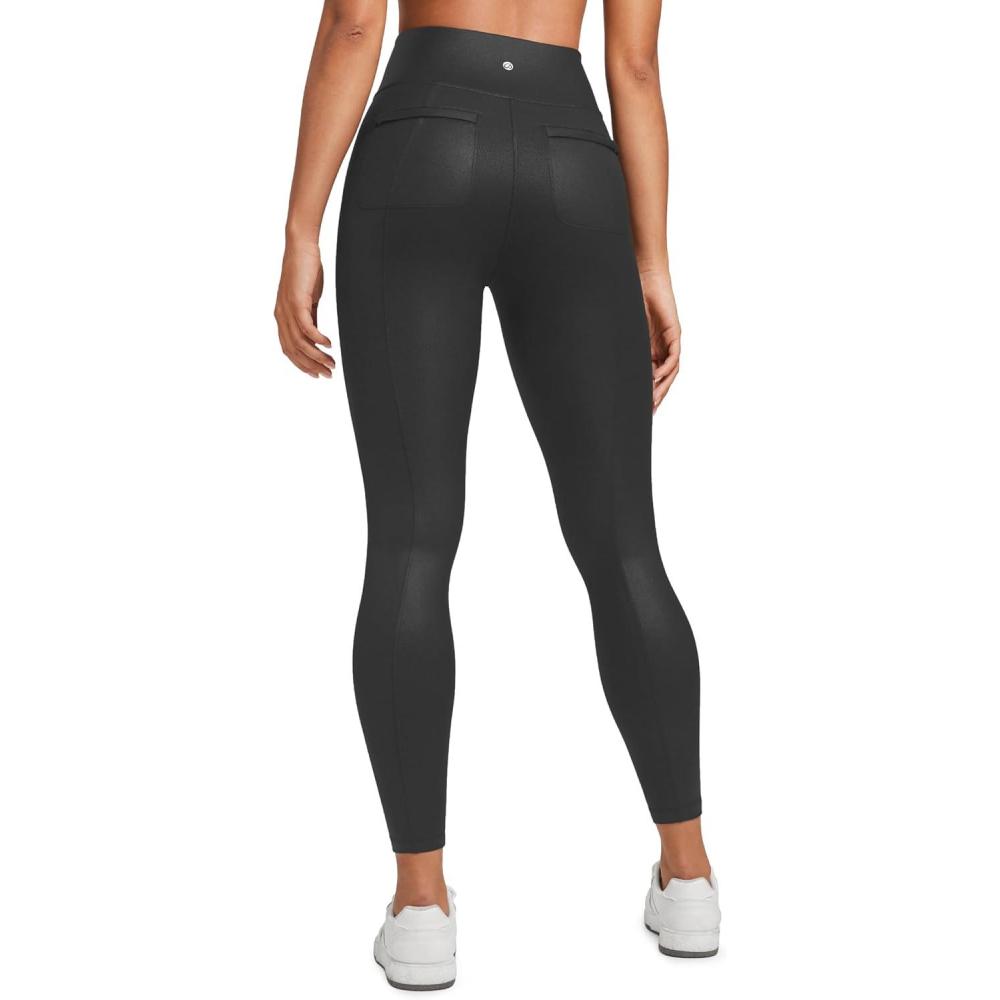 imageCRZ YOGA Butterluxe Women Matte Faux Leather Leggings with Back Pockets 25quot High Waist Stretch Pleather Pants TightsBlack Foil Pattern