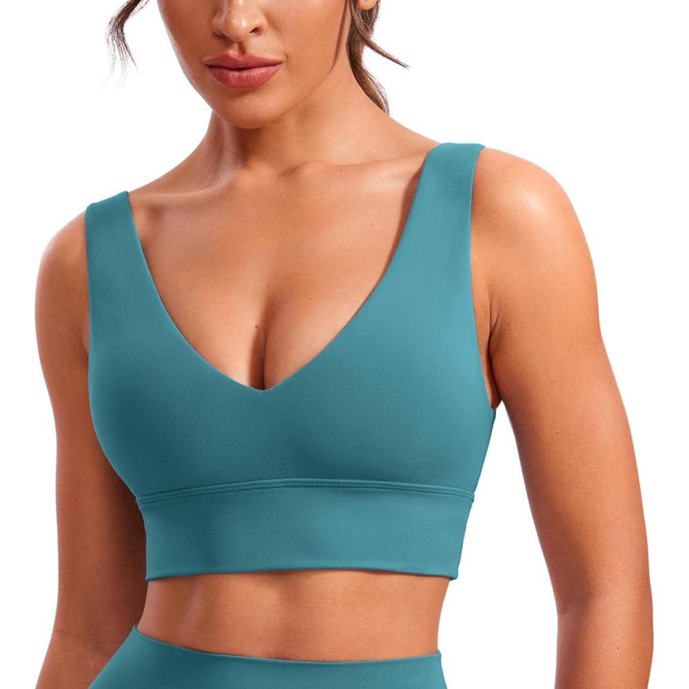 imageCRZ YOGA Butterluxe Womens VNeck Longline Sports Bra Wireless UShaped Open Back Yoga Low Impact Padded Crop TopGreen Jade