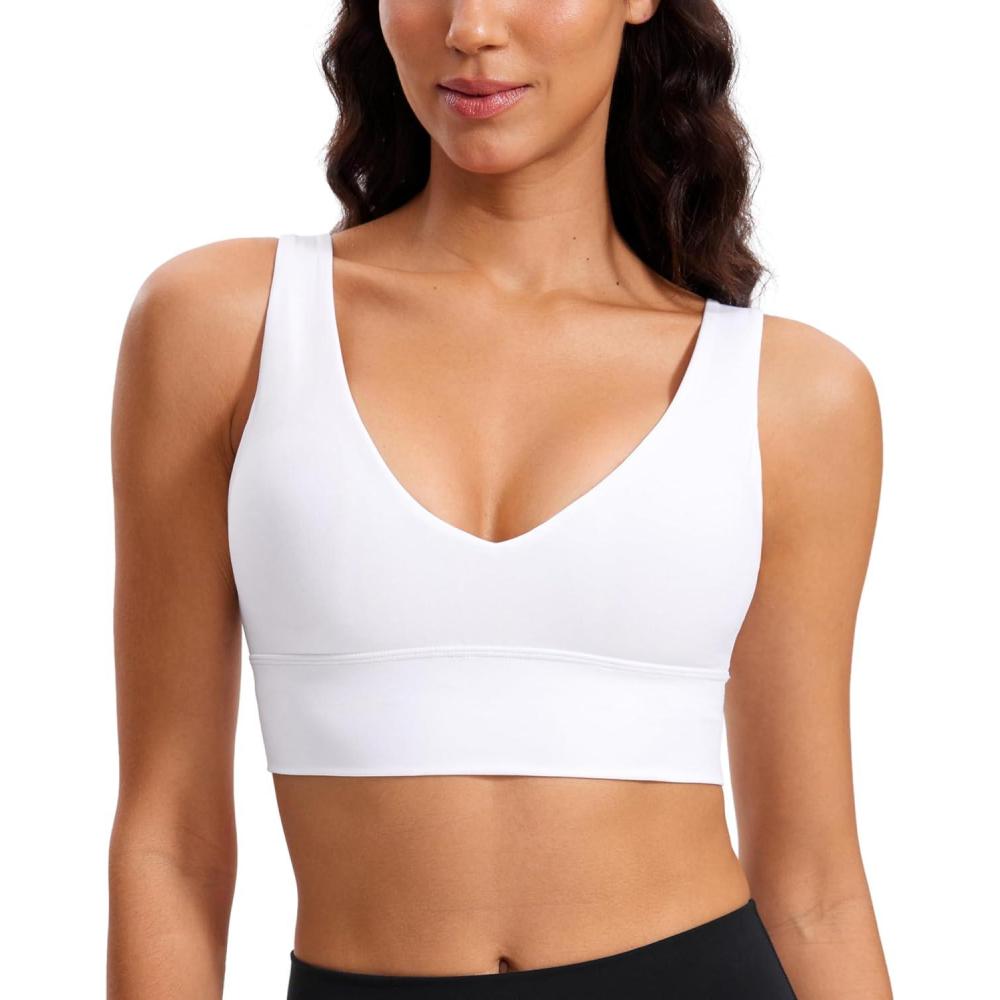 imageCRZ YOGA Butterluxe Womens VNeck Longline Sports Bra  Wireless UShaped Open Back Yoga Low Impact Padded Crop TopWhite