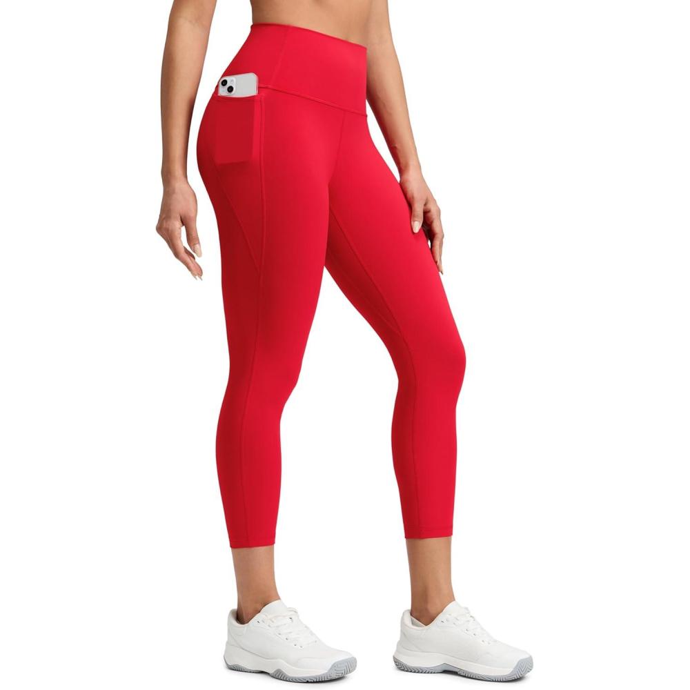 imageCRZ YOGA Butterluxe Workout Capri Leggings Pockets 23quot High Waist Gym Womens Crop Pants Yoga Buttery SoftAurora Red