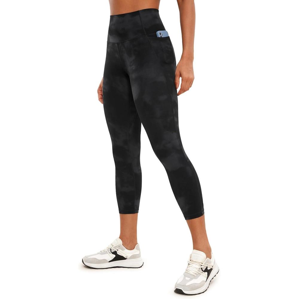 imageCRZ YOGA Butterluxe Workout Capri Leggings Pockets 23quot High Waist Gym Womens Crop Pants Yoga Buttery SoftBlack Tie Dye Flowers