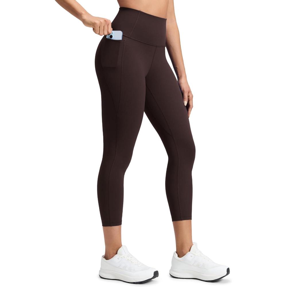 imageCRZ YOGA Butterluxe Workout Capri Leggings Pockets 23quot High Waist Gym Womens Crop Pants Yoga Buttery SoftHot Fudge Brown