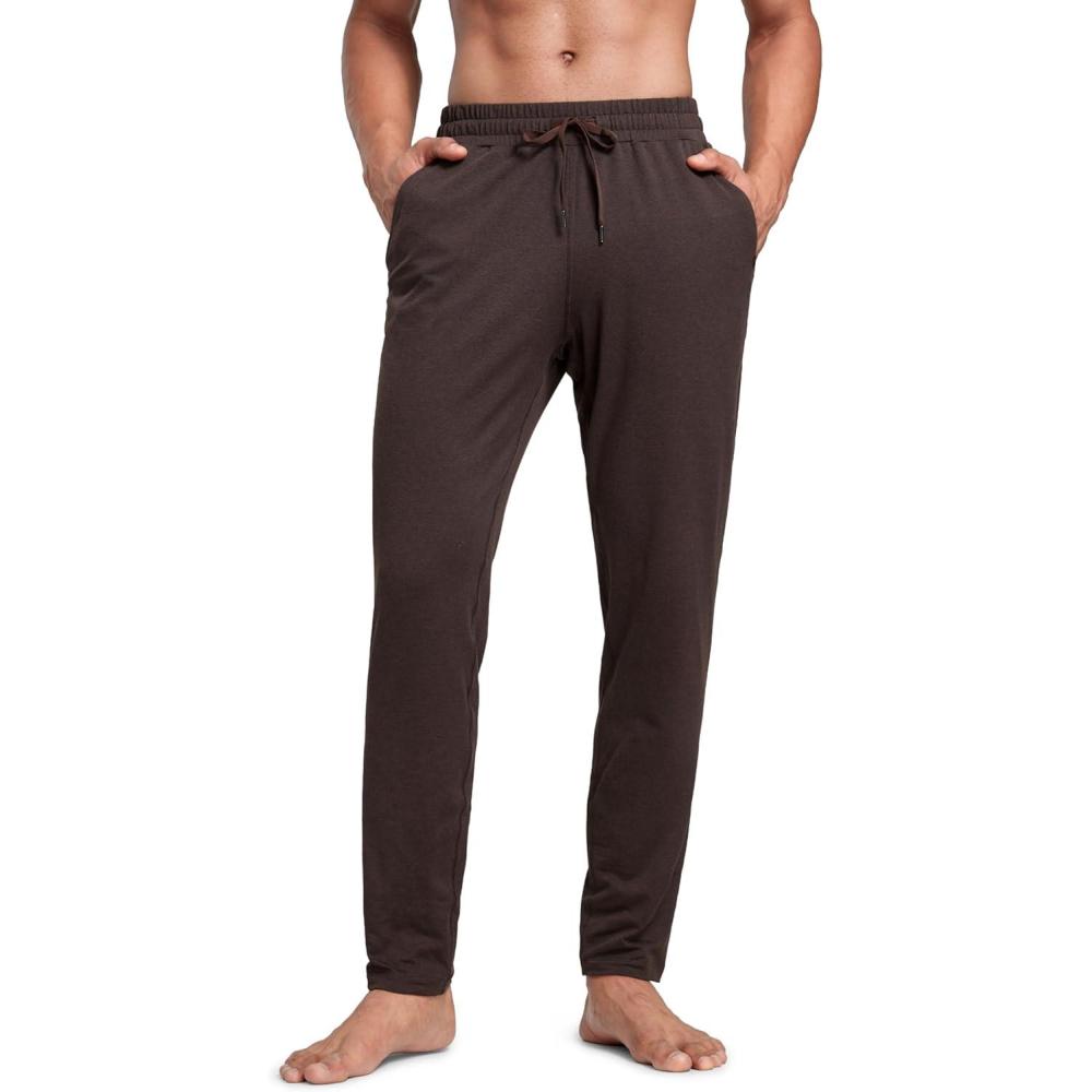imageCRZ YOGA Cloud Jersey Lightweight Sweatpants for Men 30quot Workout Casual Lounge Open Bottom Pants with Zipper PocketsHot Fudge Brown