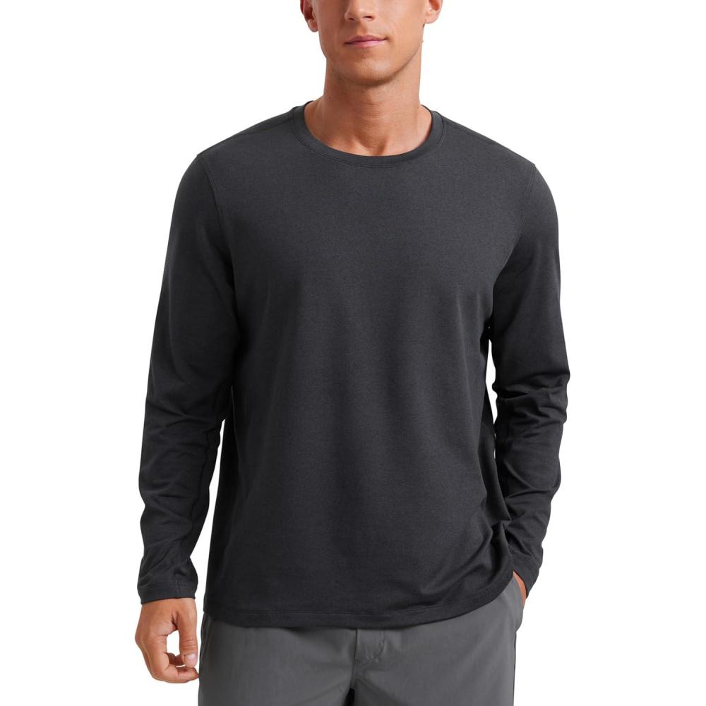 imageCRZ YOGA Cloud Jersey Long Sleeve Shirts for Men Crewneck Breathable Casual Workout TShirts Soft Basic TopsInk Gray