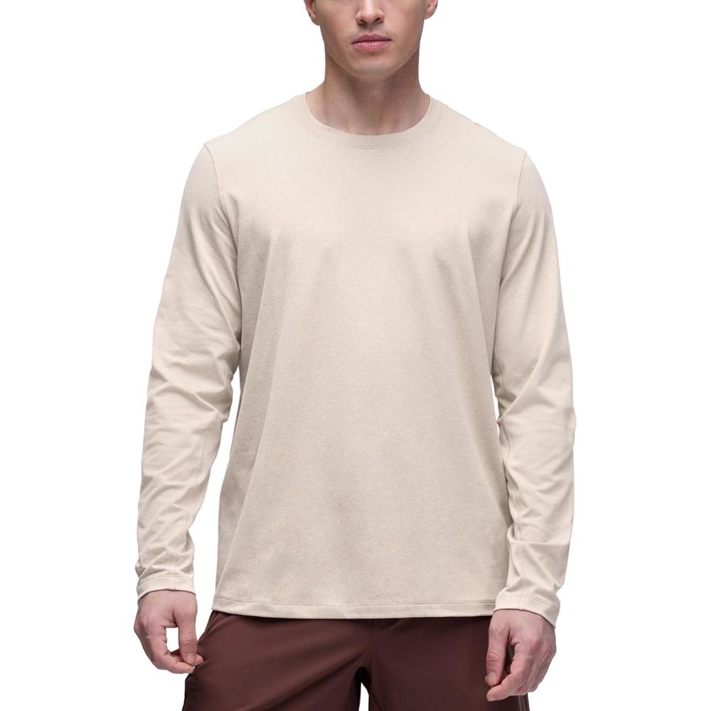 imageCRZ YOGA Cloud Jersey Long Sleeve Shirts for Men Crewneck Breathable Casual Workout TShirts Soft Basic TopsMojave Tan