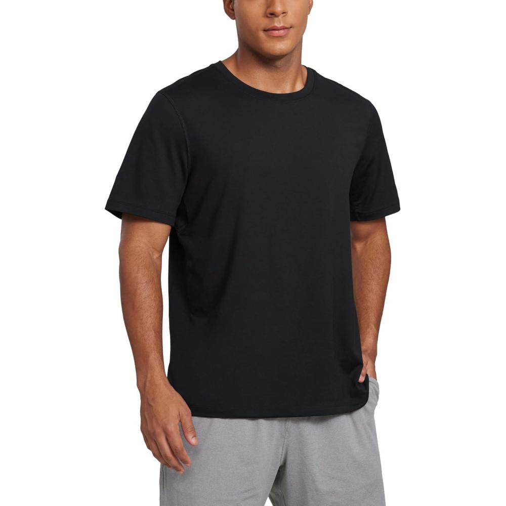 imageCRZ YOGA Cloud Jersey Midweight Shirts for Men Short Sleeve Soft Breathable Lounge Casual Athletic Basic TShirts TopsBlack