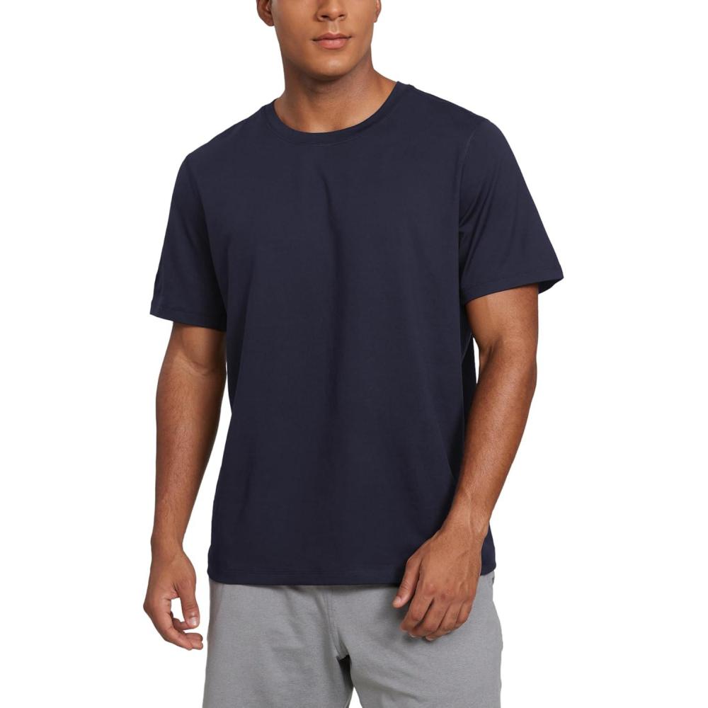 imageCRZ YOGA Cloud Jersey Midweight Shirts for Men Short Sleeve Soft Breathable Lounge Casual Athletic Basic TShirts TopsNavy