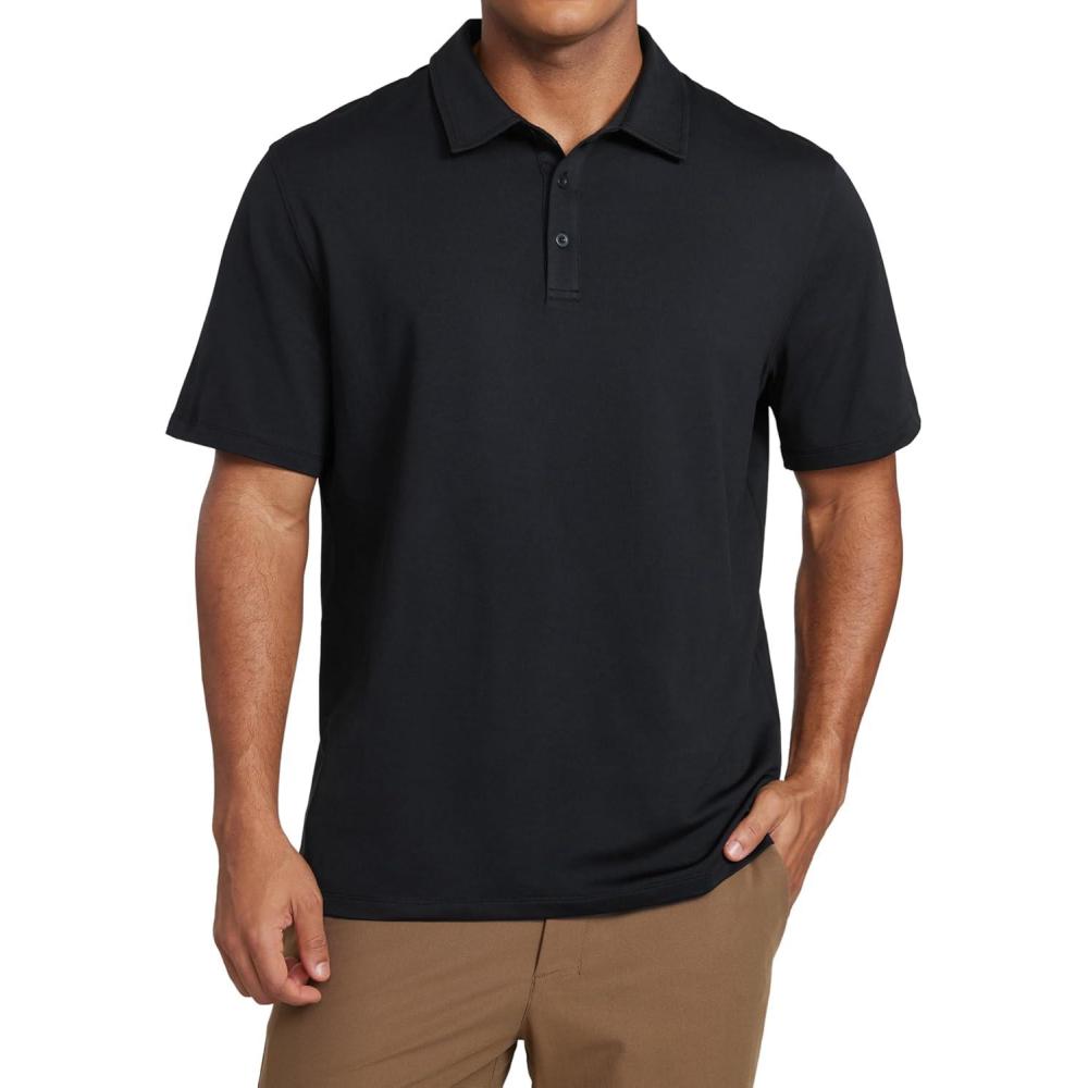 imageCRZ YOGA Cloud Jersey Polo Shirts for Men Midweight Golf Short Sleeve Tops Soft Athletic Casual TShirtsBlack