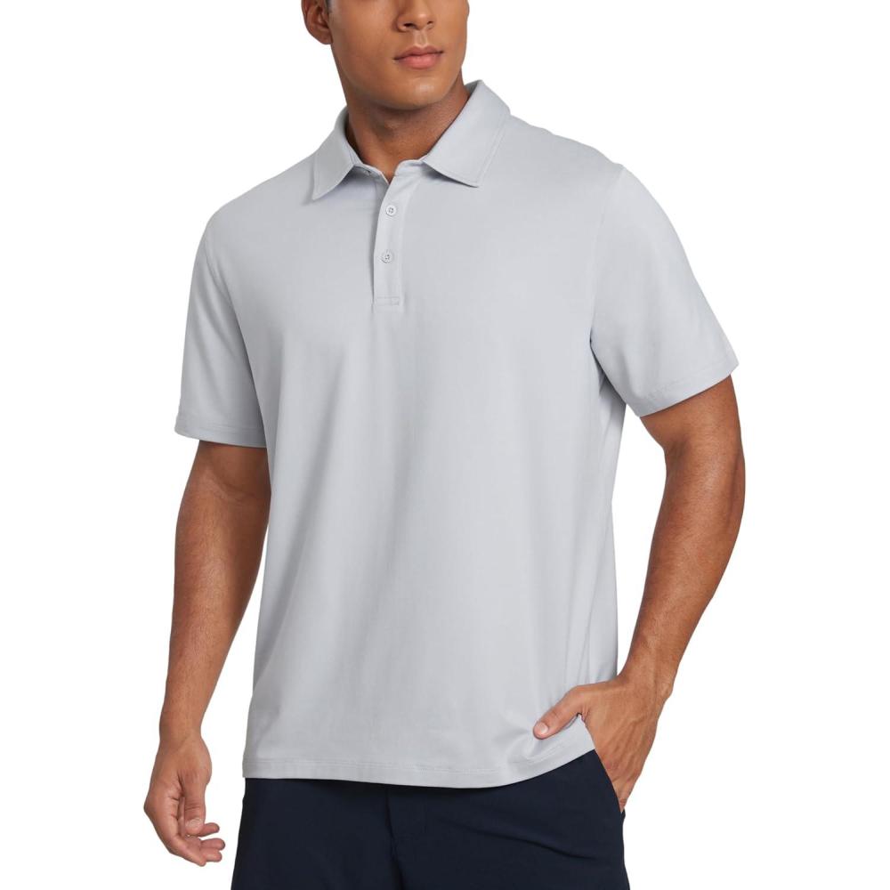 imageCRZ YOGA Cloud Jersey Polo Shirts for Men Midweight Golf Short Sleeve Tops Soft Athletic Casual TShirtsPlatinum Grey