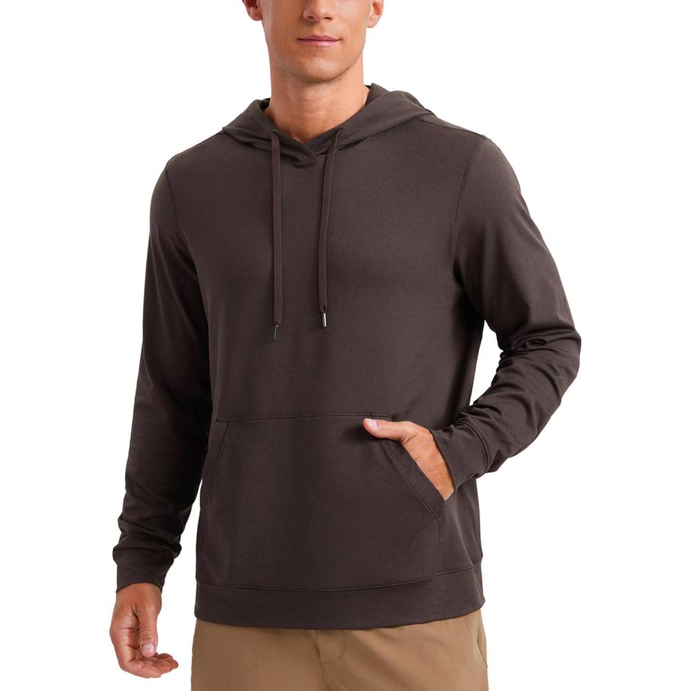 imageCRZ YOGA Cloud Jersey Pullover Hoodies for Men Casual Workout Long Sleeve Basic Hooded Sweatshirts with PocketHot Fudge Brown