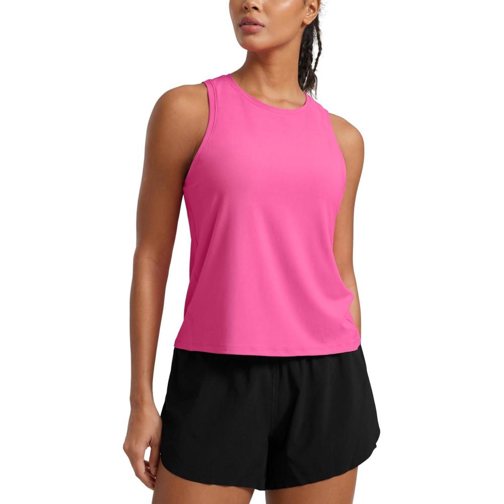 imageCRZ YOGA Cloudweight Crew Neck Workout Tanks Lightweight Athletic Gym Tops for Women Soft Basic Running Sleeveless ShirtsMagenta